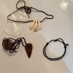 Tooth and spear head Necklace and Bracelet Set